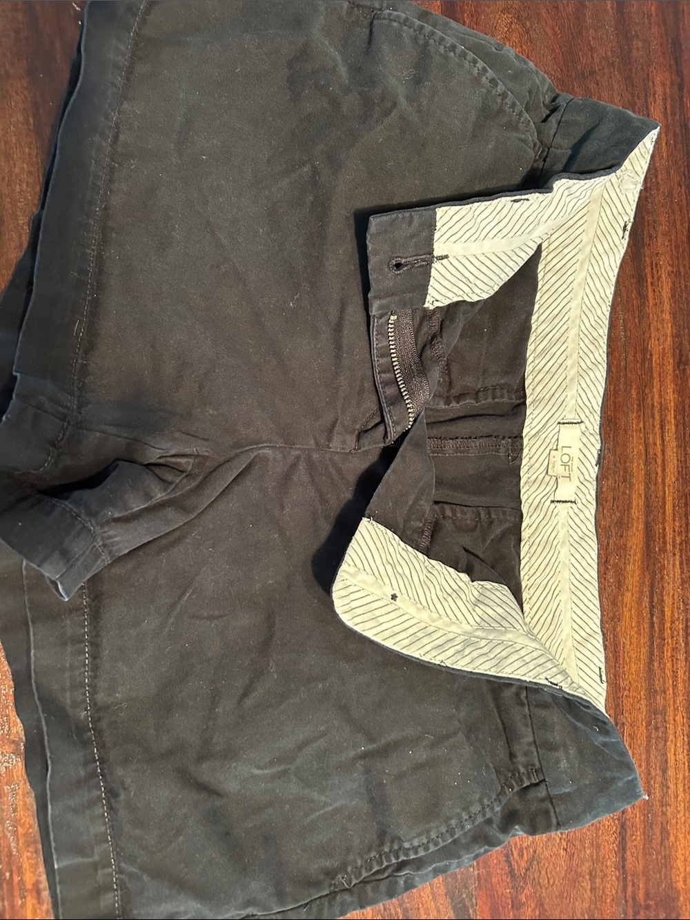 LOFT Black Women's Cotton Blend Shorts with Patterned Waistband